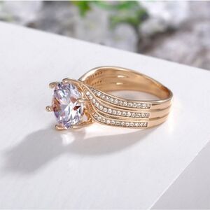 Gold Statement Ring Stacked Multi Layer Round Cut Jewelry